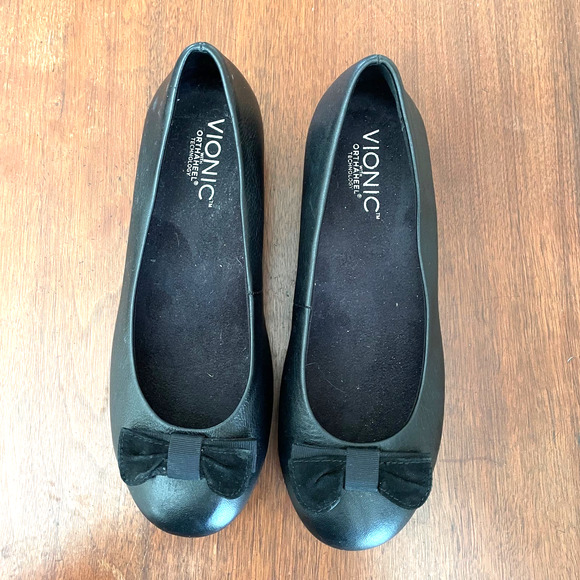 Vionic Lydia Low Wedge Shoes Black Shoes Bows Ballerina Sz US 6 EU 37 - Picture 2 of 8